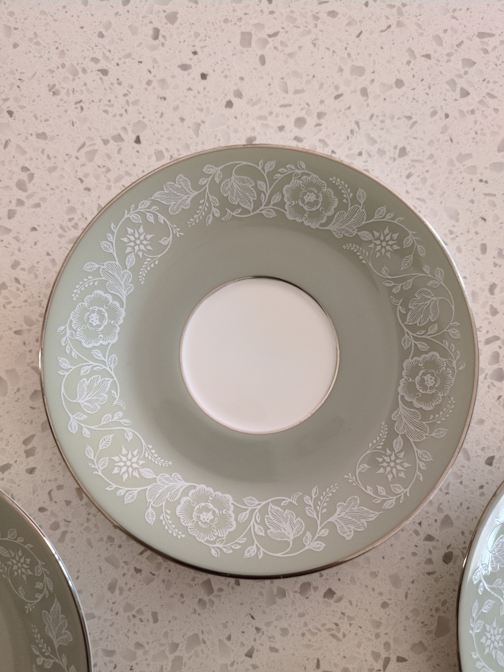 1968 Royal Worcester Made In England Elegant Sage Green Floral Saucer - Set of 7